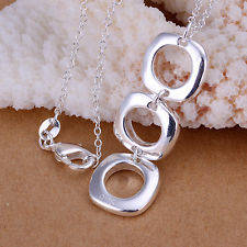 ***925 Sterling silver plated lovely 3 SQUARE PENDANT & NECKLACE*** ANTI-ALLERGIC!