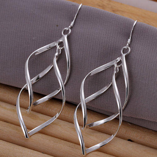 925 Sterling silver plated double twisted oval earrings - beautiful **Non Allergic**