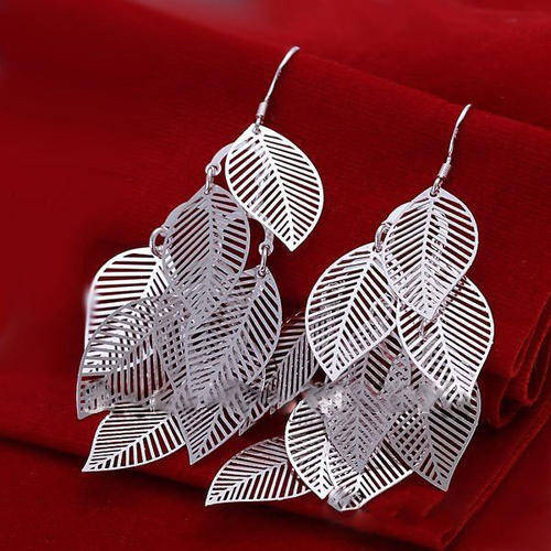 925 Sterling silver plated fashion chunky leaf earrings - Very fashionable