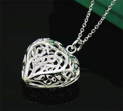 Sterling silver plated filigree hollow heart pendant with necklace - Beautiful