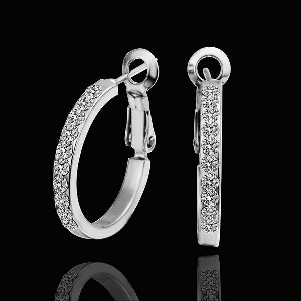 18k White gold plated hoop earrings with Austrian crystals - Nickle free anti-allergic - Impressive