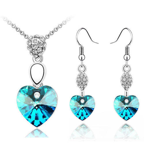 White gold plated Necklace, pendant & Earring set with Austrian crystal rhinestones- 4 Color option