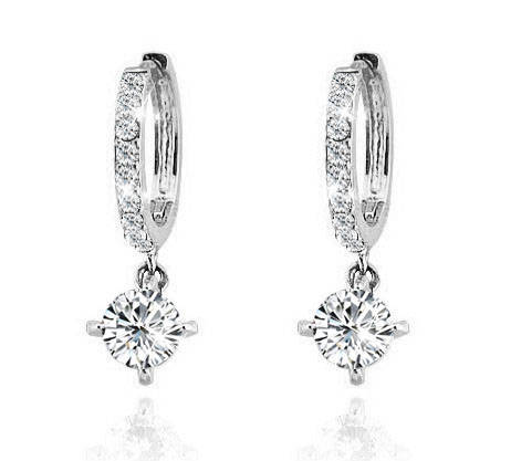 White gold plated round austrian crystal rhinestone cz earrings