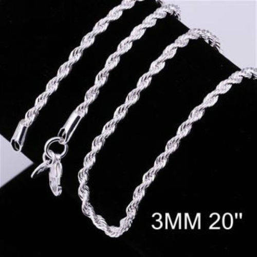 925 Sterling silver plated 3mm Rope Chain