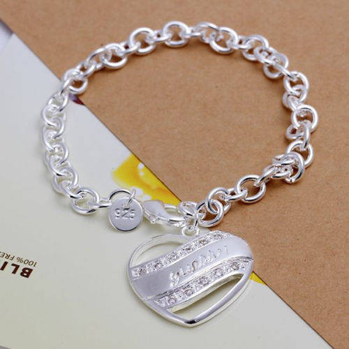 925 Sterling silver plated heart charm bracelet with Guess wording - A beautiful gift