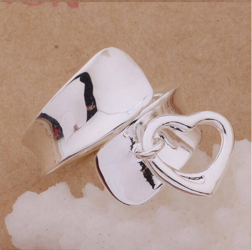 925 Sterling silver plated free size heart ring