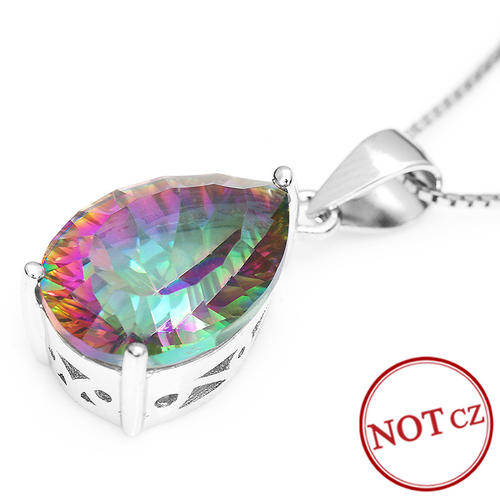 4ct Genuine Multi-Color Rainbow Fire Mystic Topaz Pendant & Chain Solid S925 Sterling Silver