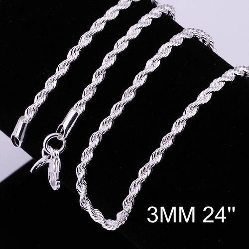 Beautiful 925 Sterling silver plated 3mm Rope Chain 24 inch - 2 ON AUCTION!