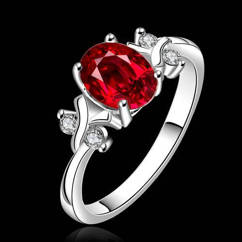 Lovely 925 silver plated red Austrian crystal ring - Size 8/Q