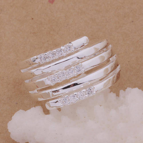 *STUNNING* 925 Silver Plated Chunky 4 lines ring with clear Austrian crystals 8/Q