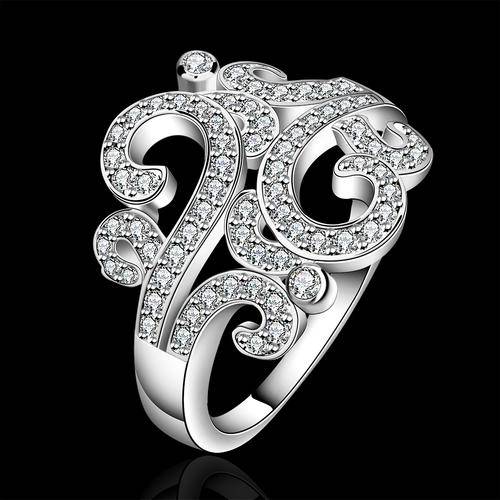 **STUNNING** 925 Sterling silver plated new design ring with clear Austrian crystals - 8/Q