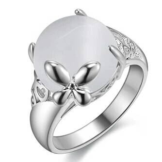Gorgeous Silver Plated Created Opal With Butterfly & Filigree Detail Ring - 8/Q