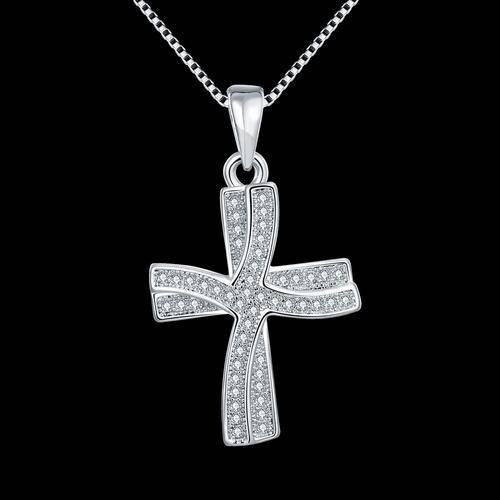Stunning Platinum Plated CZ Cross Pendant With Chain