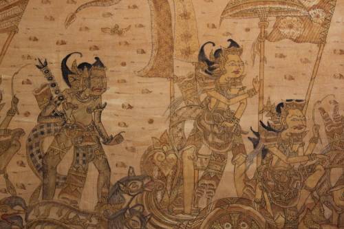 MASSIVE THAI RELIGIOUS PAINTING WATERCOLOUR AND INK ON CANVAS 201CM WIDE BY 114CM TALL