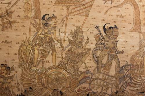 MASSIVE THAI RELIGIOUS PAINTING WATERCOLOUR AND INK ON CANVAS 201CM WIDE BY 114CM TALL
