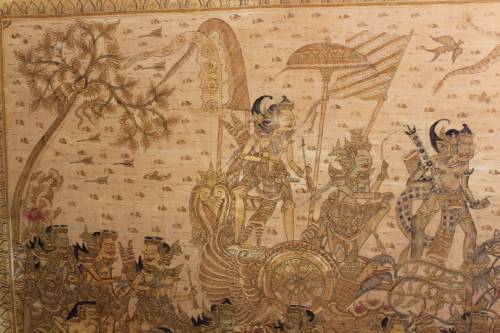 MASSIVE THAI RELIGIOUS PAINTING WATERCOLOUR AND INK ON CANVAS 201CM WIDE BY 114CM TALL