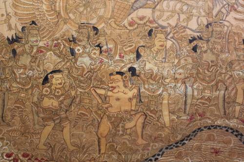 MASSIVE THAI RELIGIOUS PAINTING WATERCOLOUR AND INK ON CANVAS 201CM WIDE BY 114CM TALL