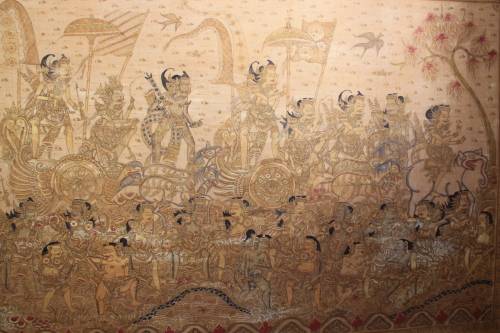 MASSIVE THAI RELIGIOUS PAINTING WATERCOLOUR AND INK ON CANVAS 201CM WIDE BY 114CM TALL