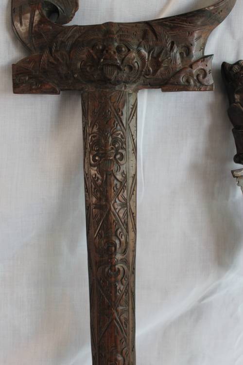 Mid Century Indonesian Wootz Steel Kerris with hand carved Rosewood Sheath and Handle  Length 62.5cm