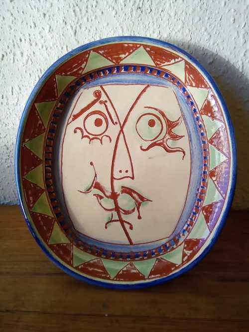 Vintage Signed Sgraffito Ceramic Platter in the Art Deco Style 30x27cm