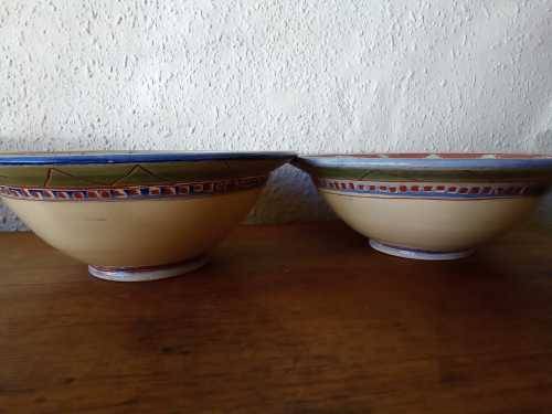 Pair of Vintage Art Deco Style Sgraffito signed Ceramic serving bowls 27cm diameter each
