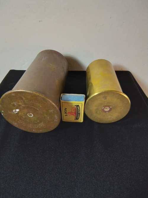 Pair of Antique WW1 German artillary shells dated 1908 and 1909