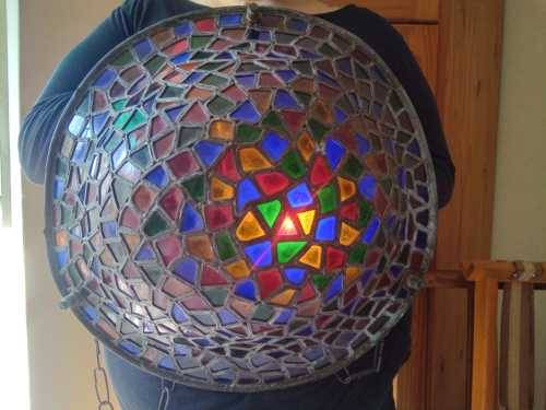 Antique Art Deco 1920s Lead Light Pendant Chandelier 40cm wide 49cm length