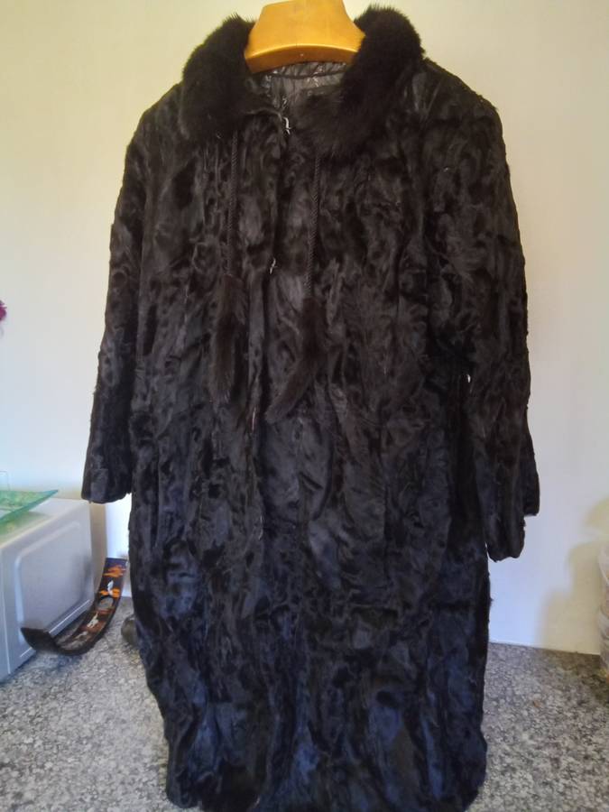 Vintage Swakara Black Lambskin Knee Length Coat by `Furs by Brandon,  Johannesburg`
