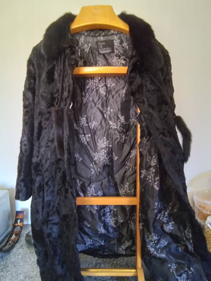 Vintage Swakara Black Lambskin Knee Length Coat by `Furs by Brandon,  Johannesburg`