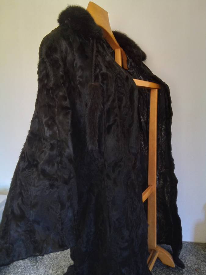 Vintage Swakara Black Lambskin Knee Length Coat by `Furs by Brandon,  Johannesburg`