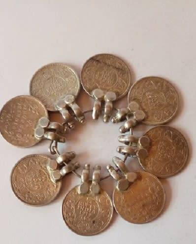 India -8 x 1/4 Rupees Silver Coins -Fitted with Old Style Holders, high Silver content.