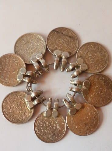 India -8 x 1/4 Rupees Silver Coins -Fitted with Old Style Holders, high Silver content.