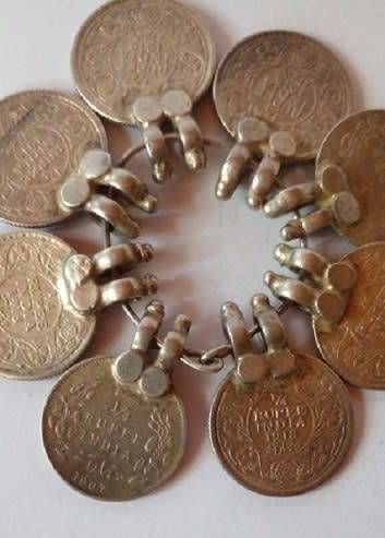 India -8 x 1/4 Rupees Silver Coins -Fitted with Old Style Holders, high Silver content.