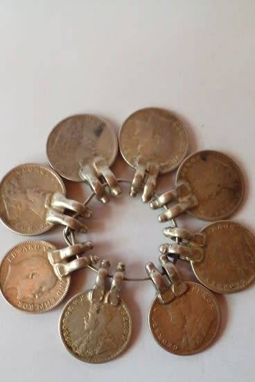 India -8 x 1/4 Rupees Silver Coins -Fitted with Old Style Holders, high Silver content.