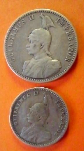 German East Africa -2 x Coins, 1901 -1/2 Rupie and 1906J -1/4 Rupie -Scarce