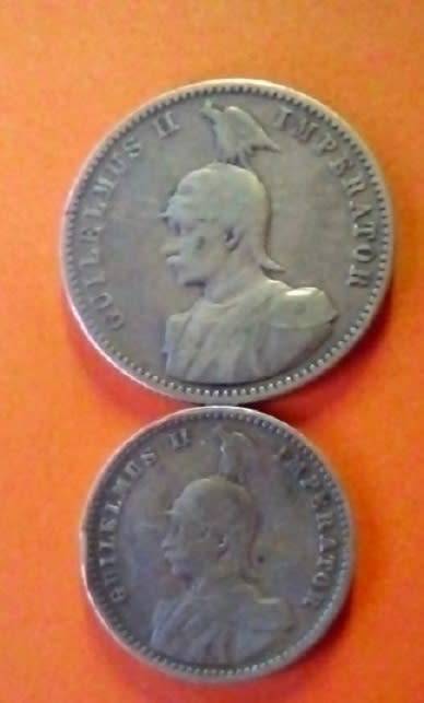 German East Africa -2 x Coins, 1901 -1/2 Rupie and 1906J -1/4 Rupie -Scarce