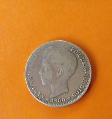 Spain -1900 -One (Una) Peseta -Alfonso XIII -Silver