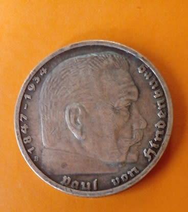 Germany -1939- 5 Reichsmark -Deutsches Reich -Paul von Hindenburg -Silver