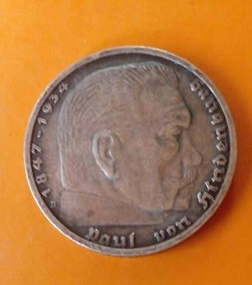 Germany -1939- 5 Reichsmark -Deutsches Reich -Paul von Hindenburg -Silver
