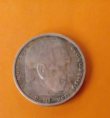 Germany-1936 -5 Reichsmark-Deutsches Reich -Paul von Hindenburg-Silver