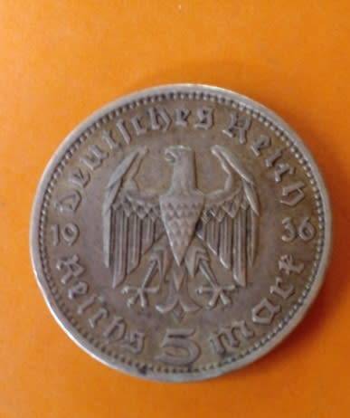 Germany-1936 -5 Reichsmark-Deutsches Reich -Paul von Hindenburg-Silver