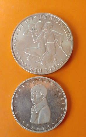 Bundes Republic Deutschland -1977 -5 Mark and 1979 -10 Mark Coins Silver.