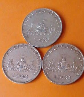 Italy -1960 -3 X 500 Lire - Columbus Ships -Silver Coins -One Bid for all.