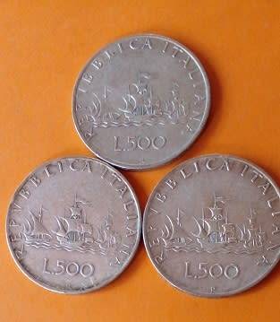 Italy -1960 -3 X 500 Lire - Columbus Ships -Silver Coins -One Bid for all.