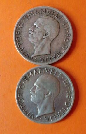 Italy -1929 and 1930 -5 Lire -Vittorio Emanuele III -Silver Coins.