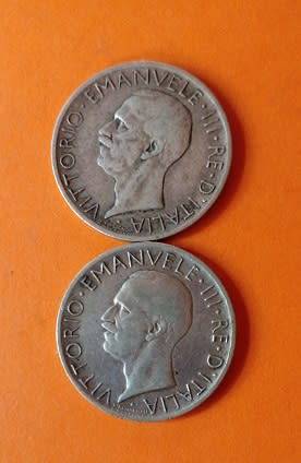 Italy -1929 and 1930 -5 Lire -Vittorio Emanuele III -Silver Coins.