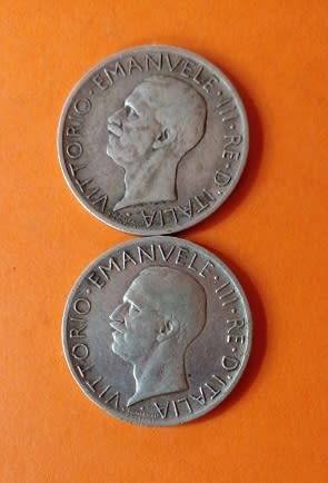 Italy -1929 and 1930 -5 Lire -Vittorio Emanuele III -Silver Coins.