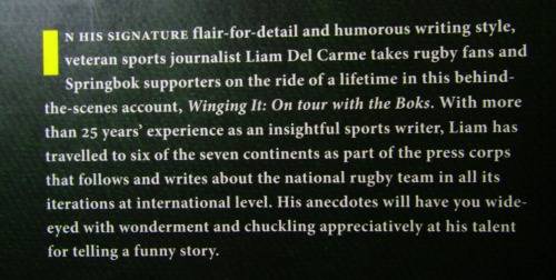 WINGING IT - ON TOUR WITH THE BOKS  BY LIAM DEL CARME