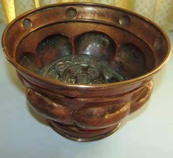 Old Copper Pot For Flower Arrangements With Glass Piece to Arrange Flowers