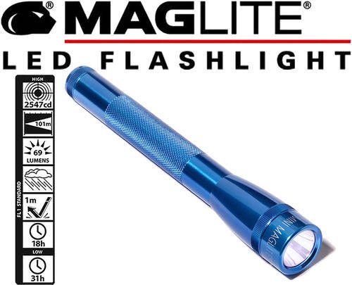Original Maglite Mini LED 2AA-Cell Flashlight with Belt Holster - Blue (SP2211HF)